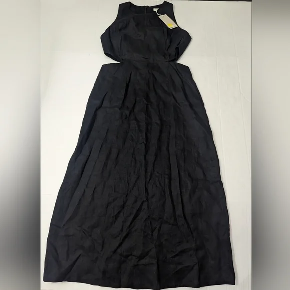 BODEN Women's Cut Out Linen Midi Dress Black Sleeveless Size 6P NWT